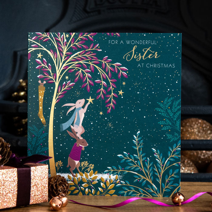 Sister Rabbits Christmas Card