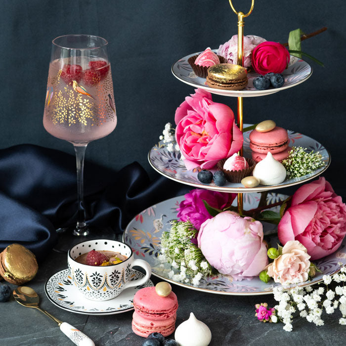 Gold Leaves & Birds Wine Glass - Set of 2