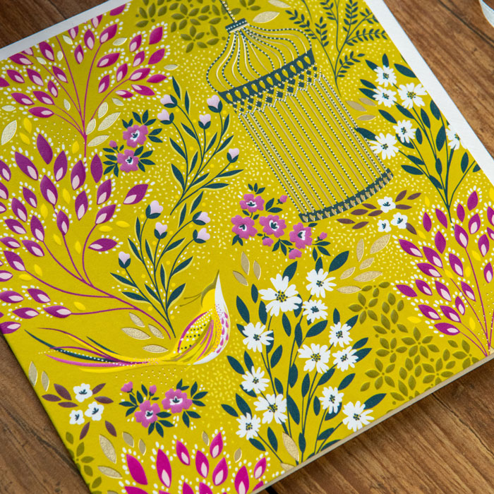 Lime Songbird in Garden Card