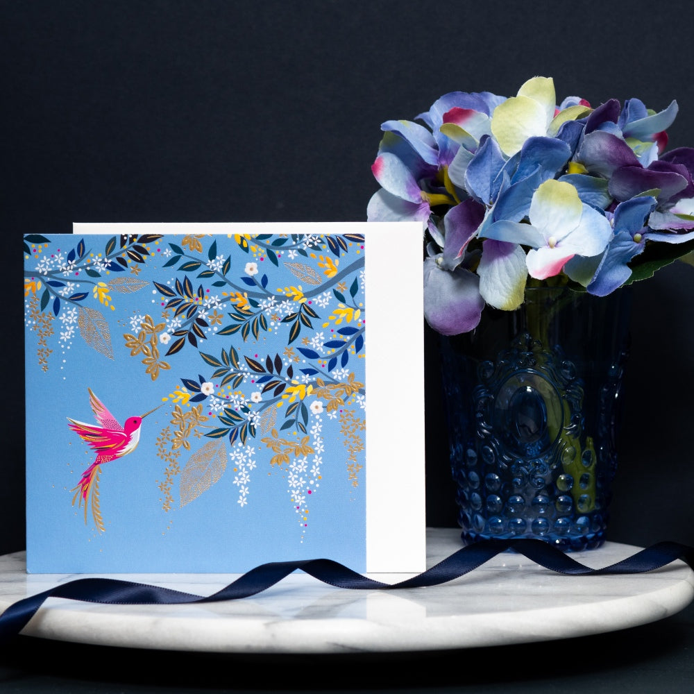 Carte vierge colibri bleu clair