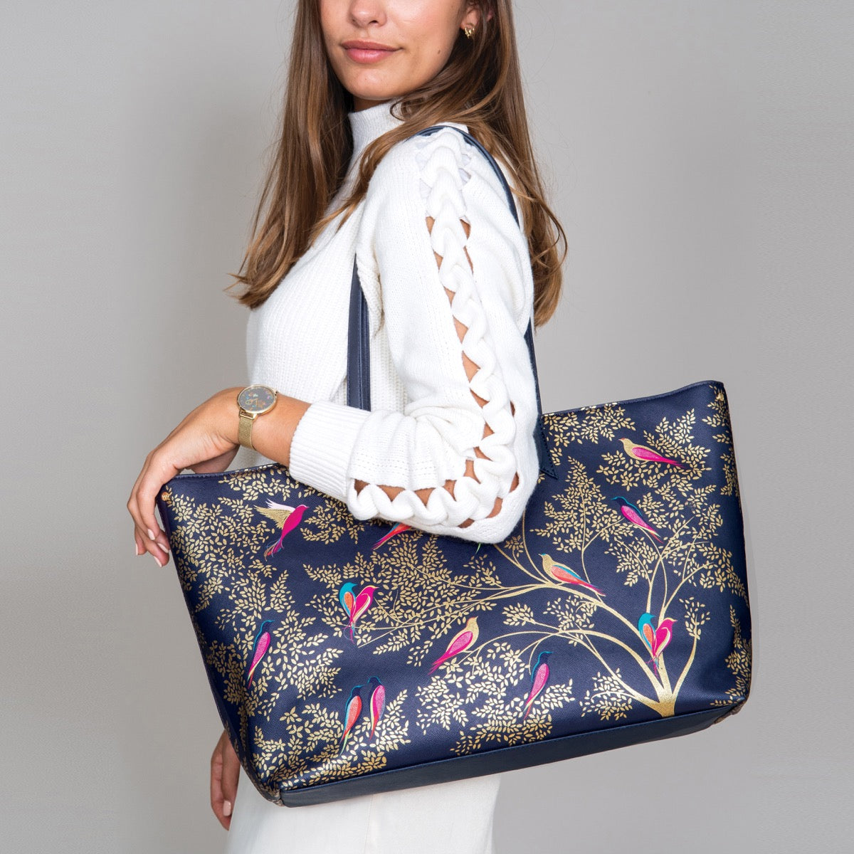Smokey Blue Birds Large Tote