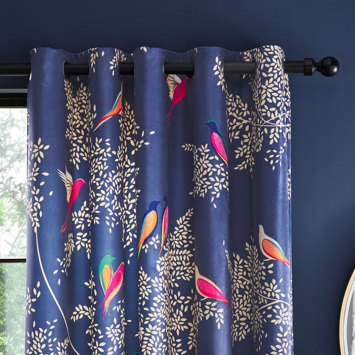 Smokey Blue Birds Ready Made Curtains