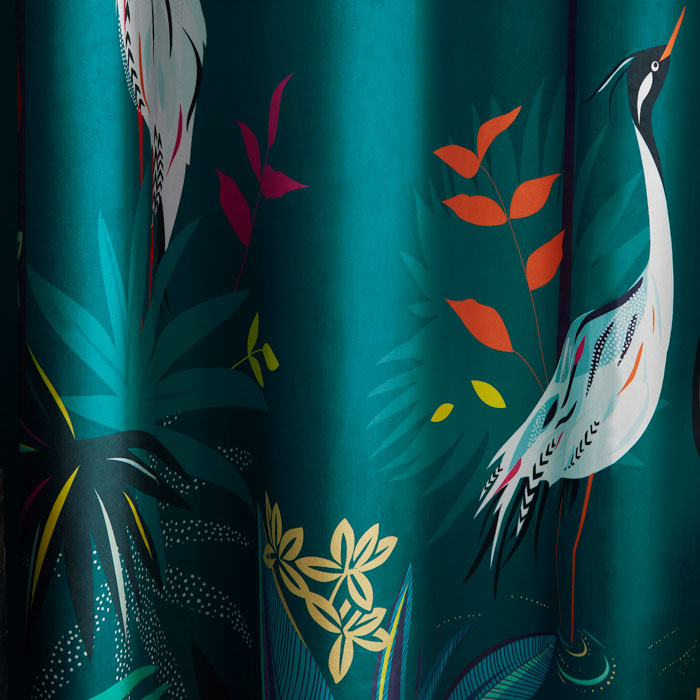 Teal Heron Ready Made Curtains
