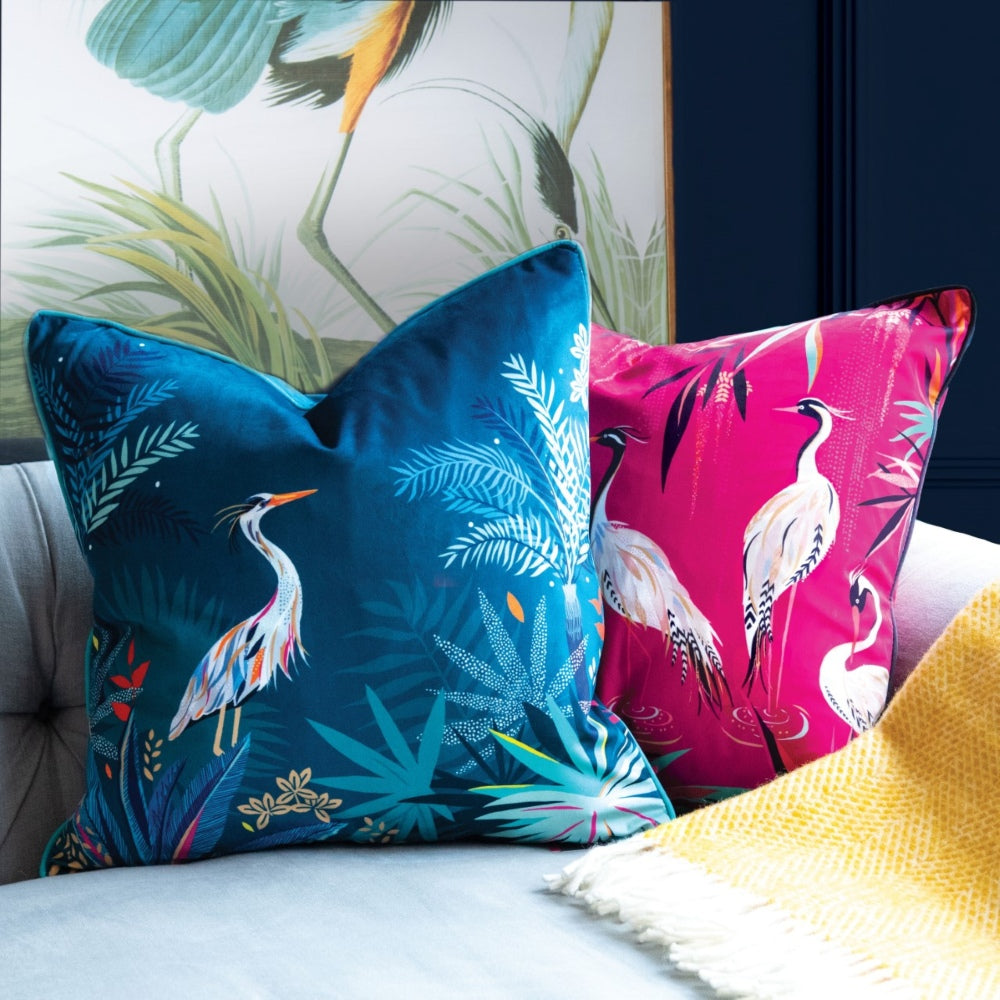 Pink Heron Velvet Cushion