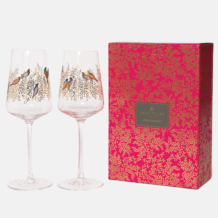 Gold Leaves & Birds Wine Glass - Set of 2