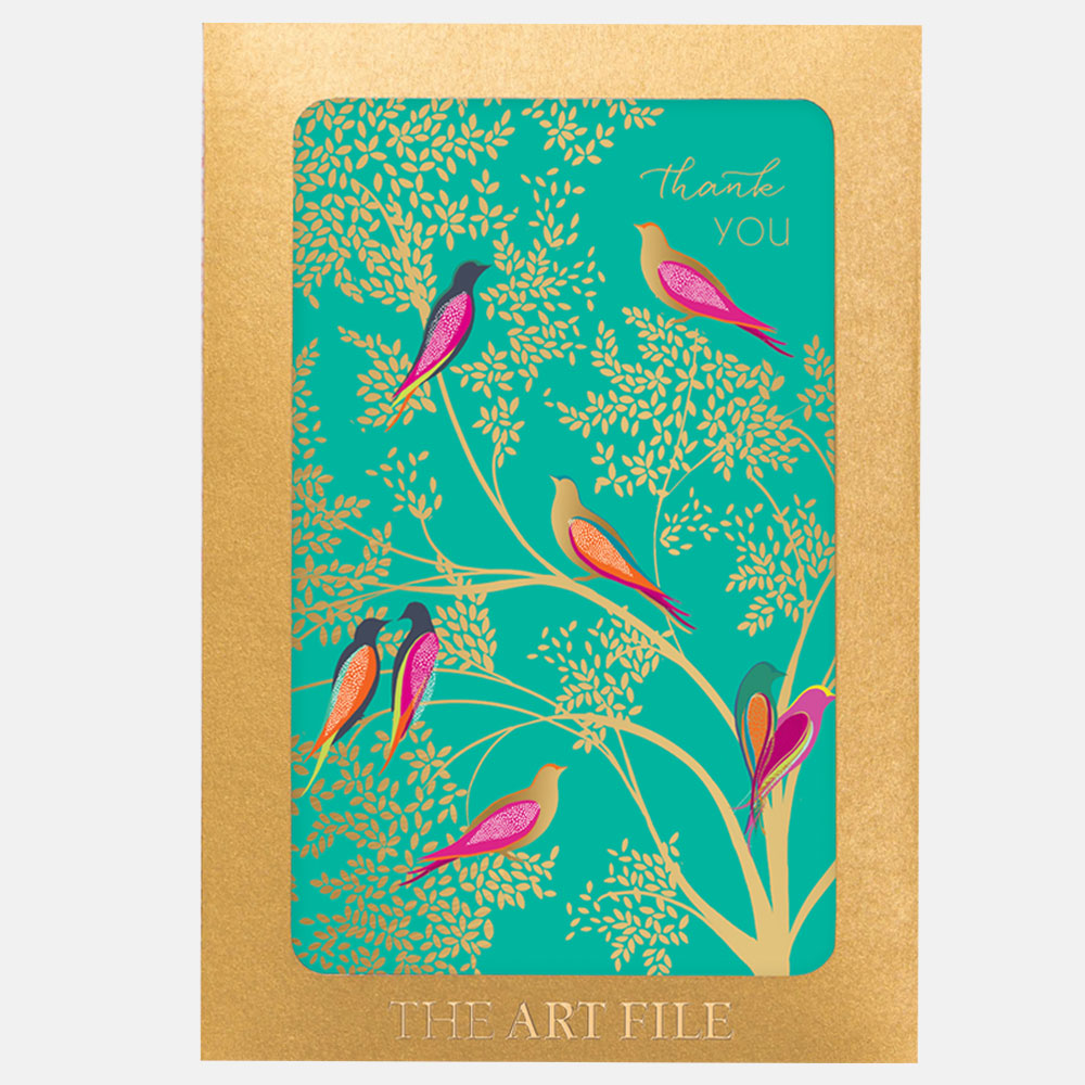 Green Birds 'Thank you' Notecard  - Set of 10 Cards