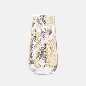 Gold Leaves & Birds Medium Glass Vase