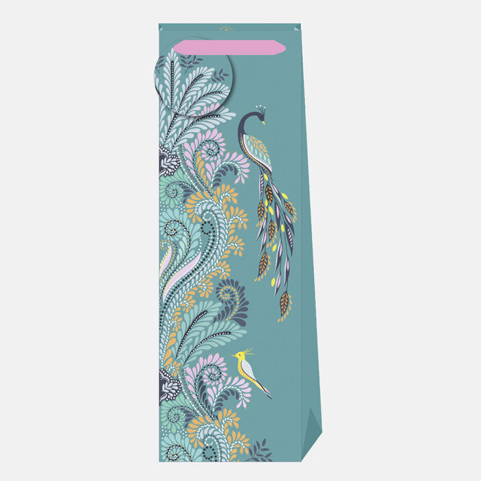 Dusky Teal Peacock Filigree Bottle Bag
