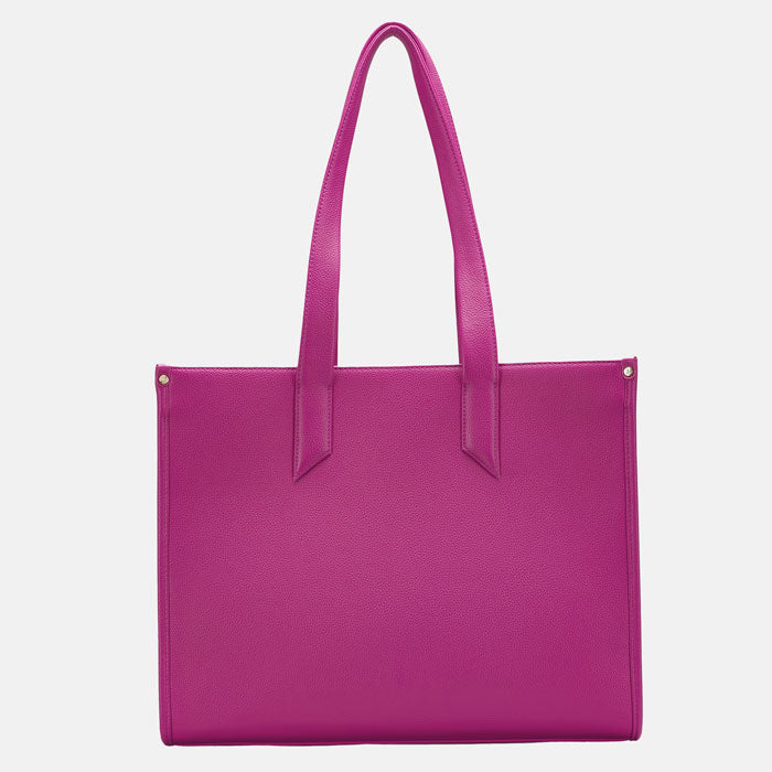 Pink Boxy Tote bag from the back, plain pink. White background.