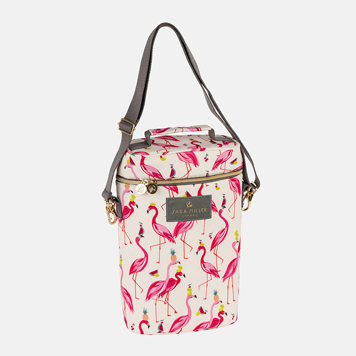 Cool bag with flamingo pattern on a light grey background