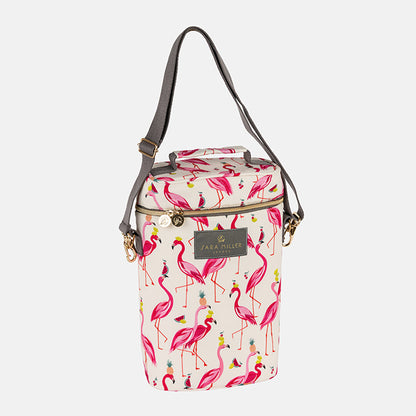 Cool bag with flamingo pattern on a light grey background