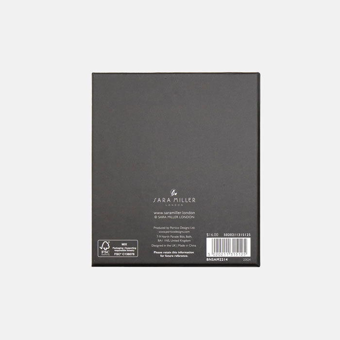 Back of a grey product box with branding and text on a white background