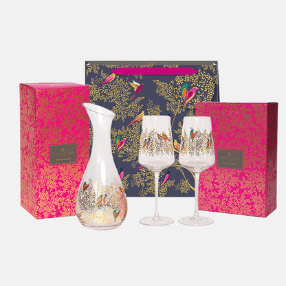 Gold Leaves & Birds Carafe and Wine Glasses Gifting Bundle (worth £97)