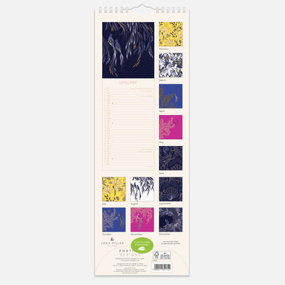 The back of the calendar which shows the prints for each month, all from the Sara Miller London Anniversary Collection.