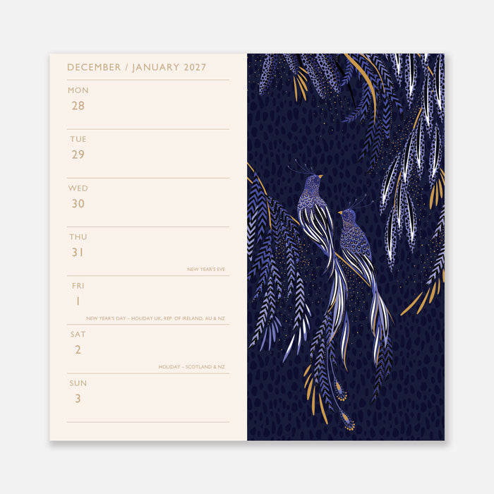 A small hard back pocket diary with a page dedicated to each week, and Sara Miller London Anniversary Collection designs on each page.