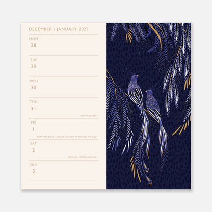 A small hard back pocket diary with a page dedicated to each week, and Sara Miller London Anniversary Collection designs on each page.