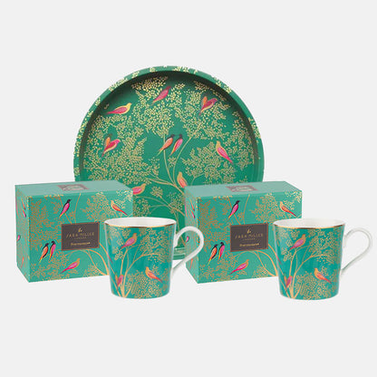 2 green birds mug and tray