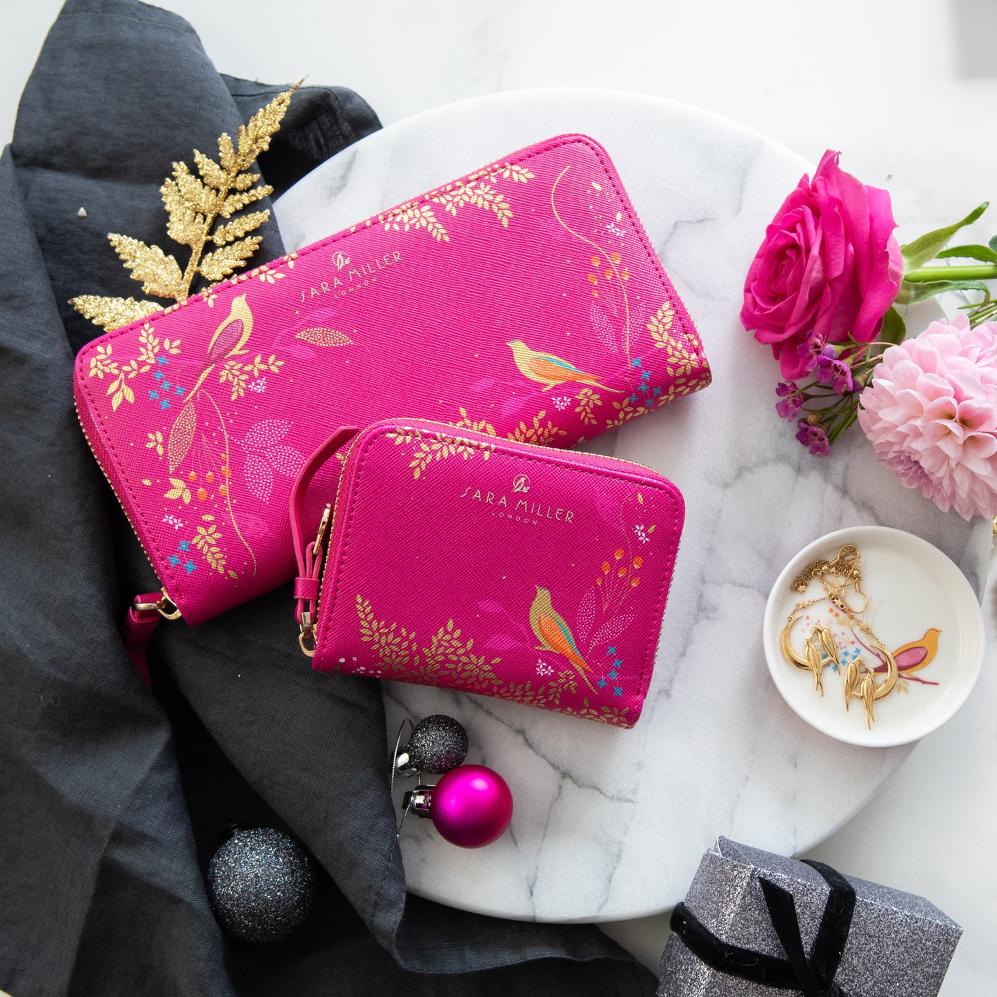 Pink Birds Large Zip Purse