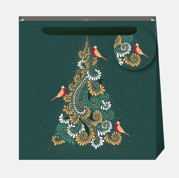 Filigree Tree Deep Emerald Medium Christmas Gift Bag