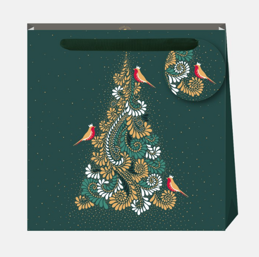 Filigree Tree Deep Emerald Medium Christmas Gift Bag