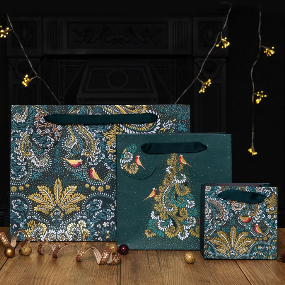 Filigree Tree Deep Emerald Medium Christmas Gift Bag