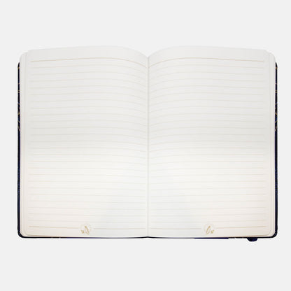 Open notebook, shows lined pages.