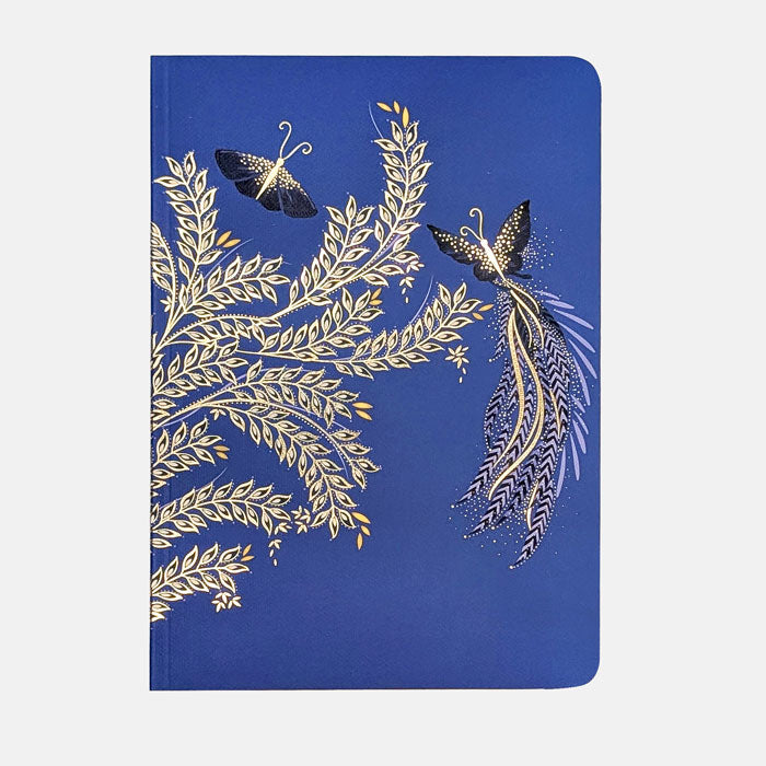 Cobalt blue notebook with butterfly and foliage design with gold detailing.