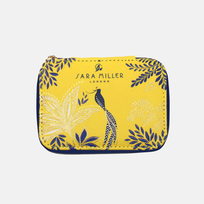 Yellow wellness organiser with botanic and bird design, and gold detailing. 