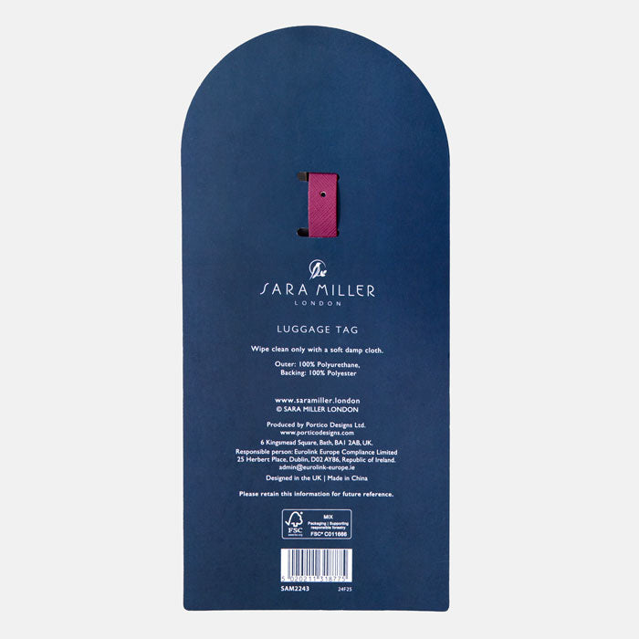 Back of presentation card, shows Sara Miller London logo.