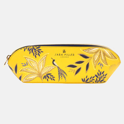 Yellow pencil case with botanic blooms design and gold detailing.