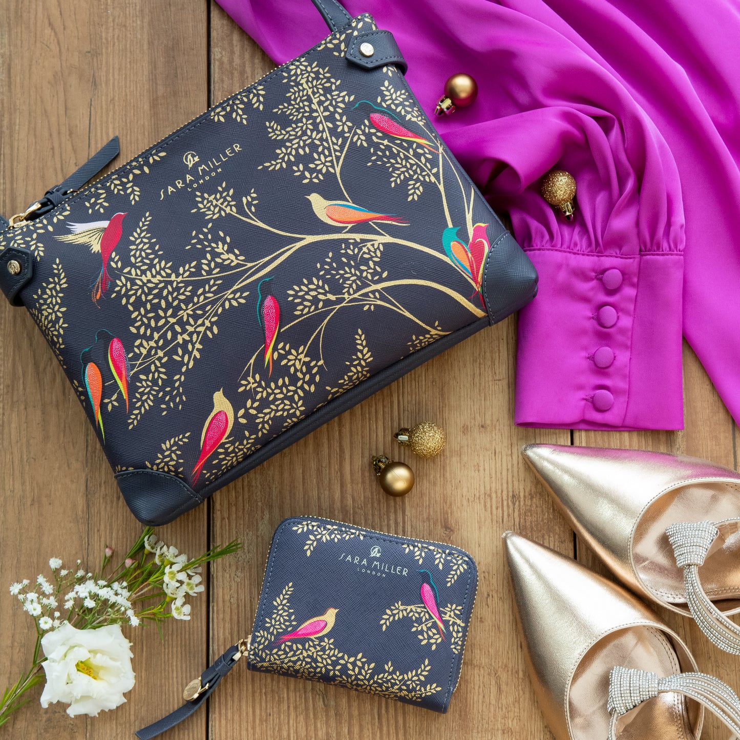Smokey Blue Birds Zip Top Crossbody