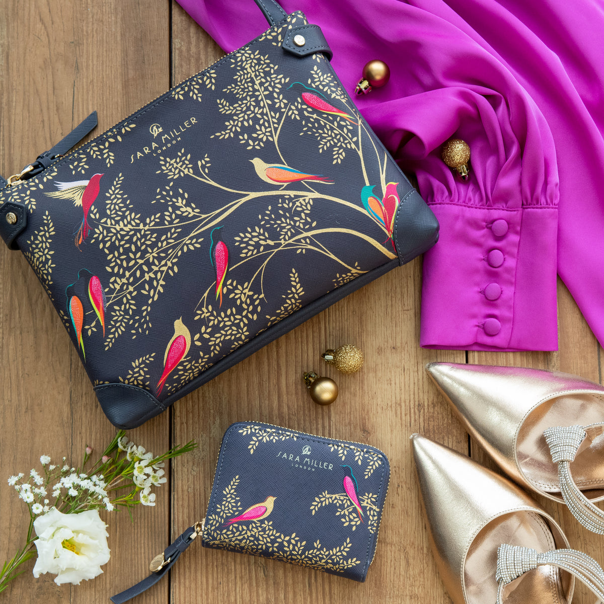 Sac à bandoulière zippé Smokey Blue Birds