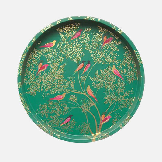 Green Birds Round Tin Tray