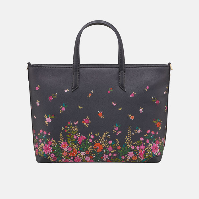 Ditsy floral medium tote bag with delicate floral design, white background.