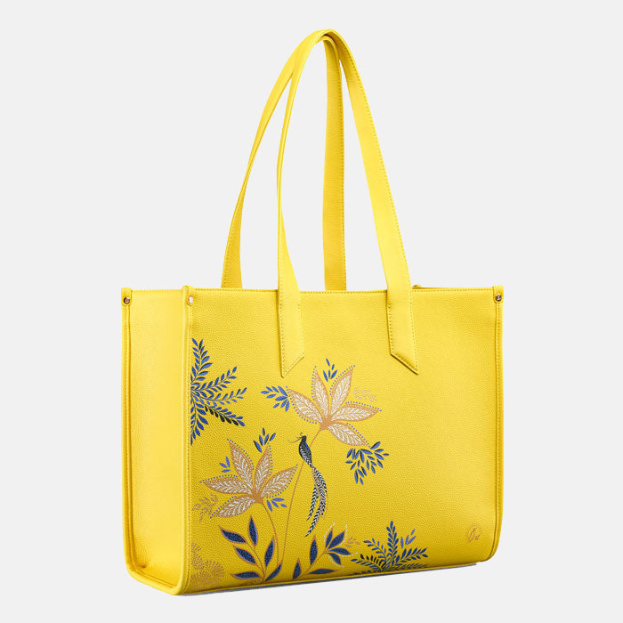 Yellow tote bag with floral design