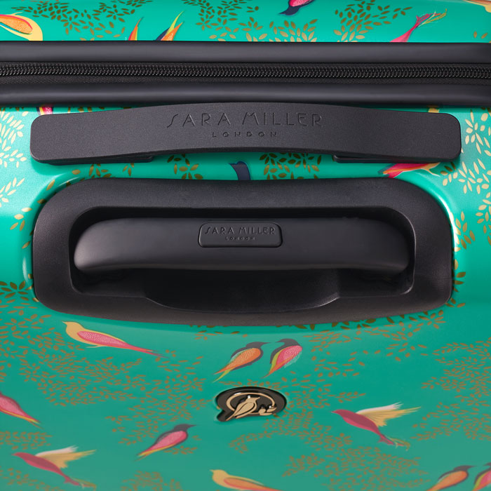 Shows handles at the top of the suitcase.