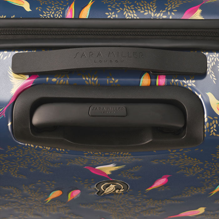 Shows handles on the top of the suitcase.