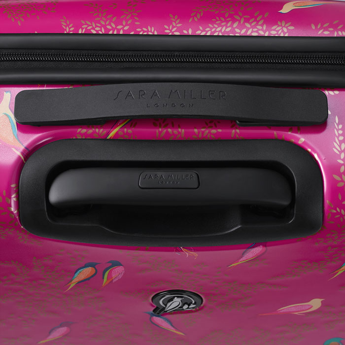 Shows handles at the top of the suitcase.