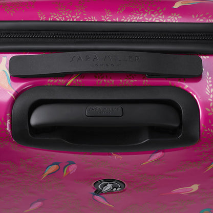 Shows handles at the top of the suitcase.