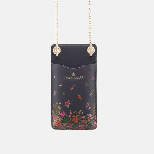 Ditsy floral phone pouch from the front, white background.