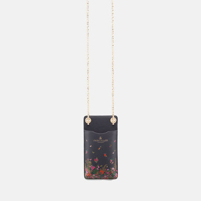 Phone pouch from further away to see more of gold chain strap.