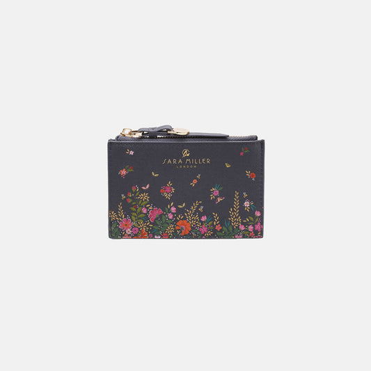 Ditsy floral card holder from front, white background.
