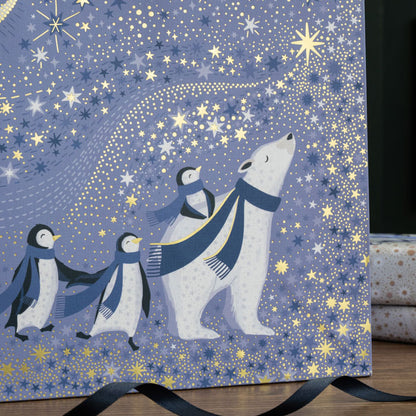 Close up on the design of the gift bag, can see textured finish on high quality paper and gold embellishment