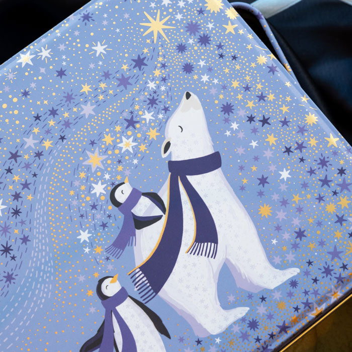 Close up on the tin so can see the design details and gold embsllishment.
