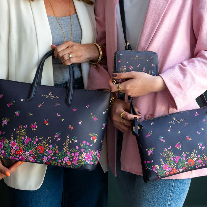 Two models wearing/holding crossbody bag and others from same collection.