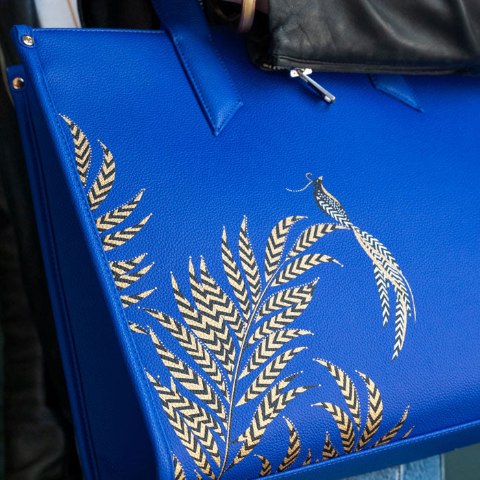 Blue bag with gold leaf pattern