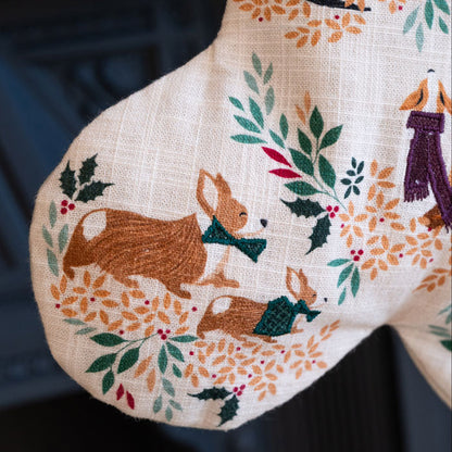 Decorative stocking with dogs and foliage design