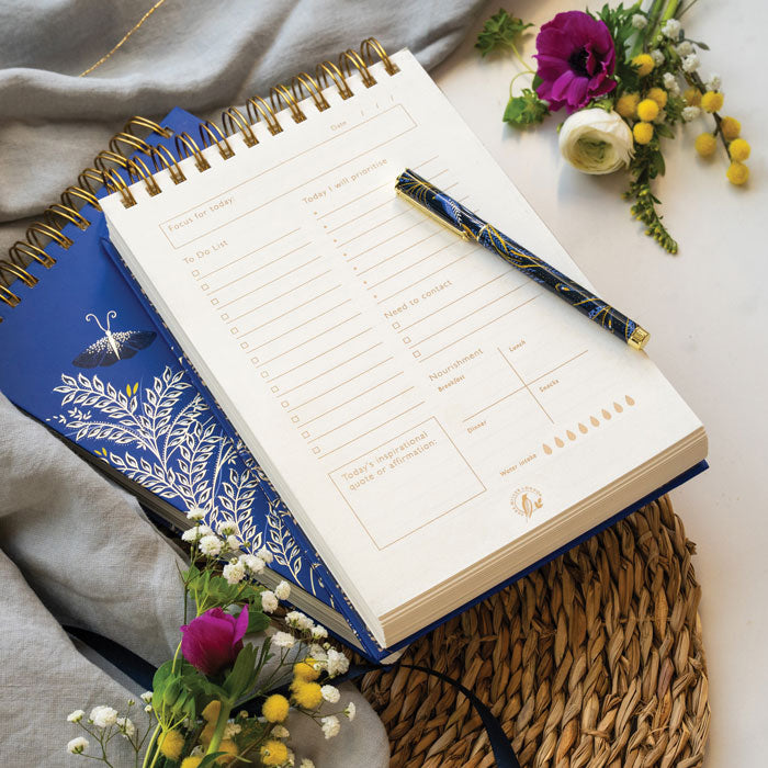 Shows the page layout of the planner, sections such as to-do list, todays focus and contacts.