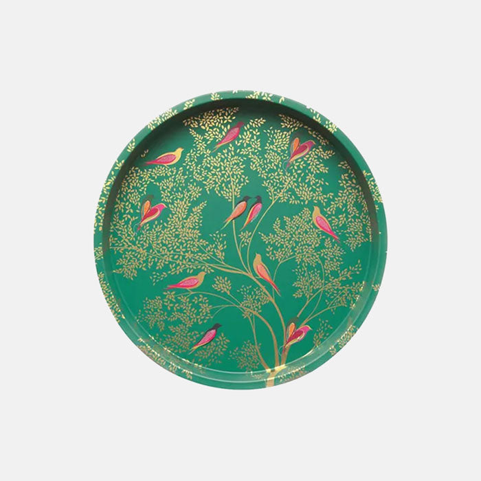 Green Birds Round Tin Tray