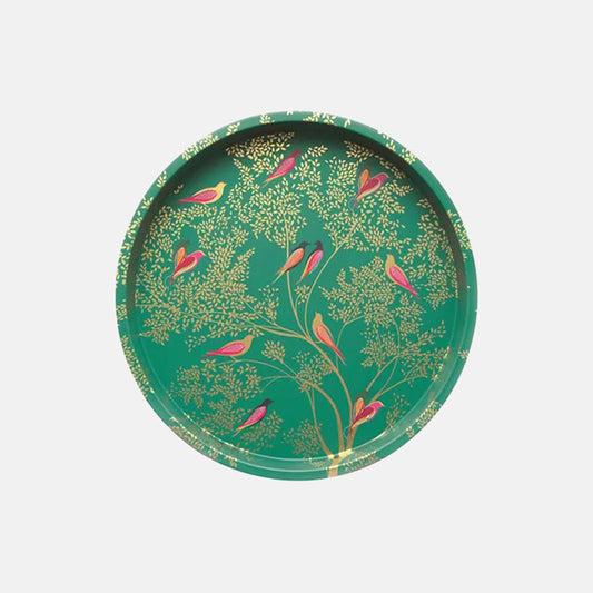 Green Birds Round Tin Tray